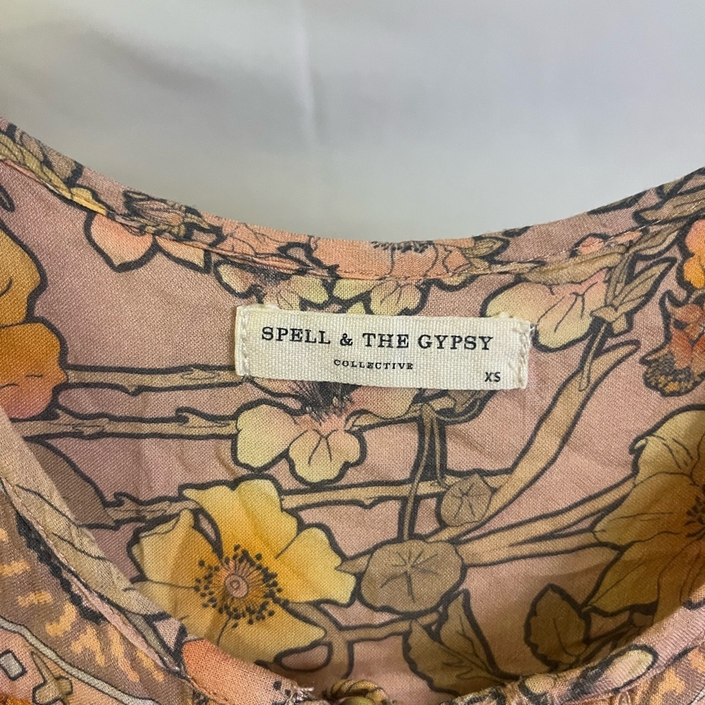 Spell & The Gypsy Amethyst Garden Party Blush‎ Tiered Floral Midi Dress- Size XS - Picture 6 of 10